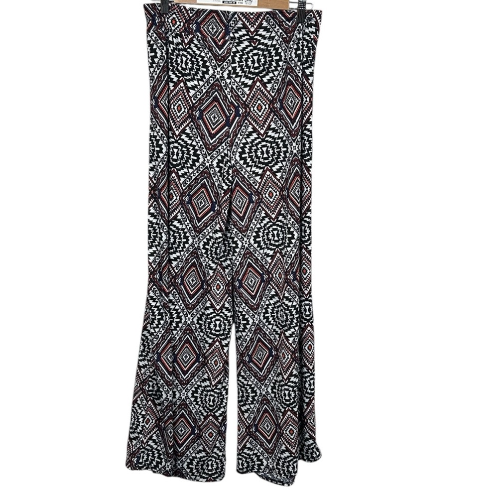 Vintage Boho Printed Wide-Leg‎ Palazzo Pants women’s size medium black burgundy - Picture 2 of 10